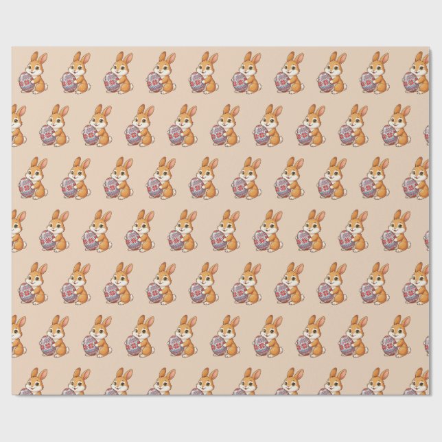 Easter Bunny Pattern Wrapping Paper | Glossy Art Geschenkpapier (Flach)