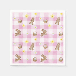 Easter Bunny Pink Gingham Serviette