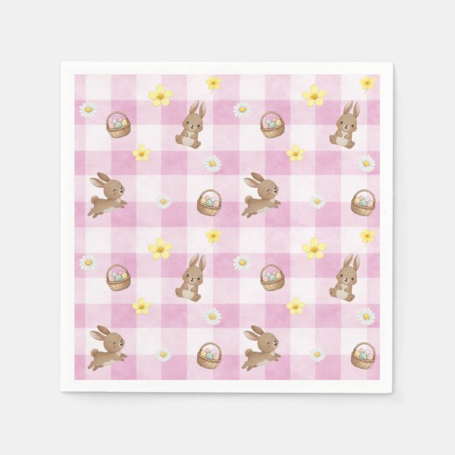 Easter Bunny Pink Gingham Serviette (Vorderseite)