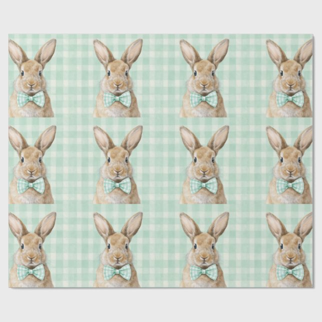 Easter Bunny Plaid Pattern Wrapping Paper Geschenkpapier (Flach)