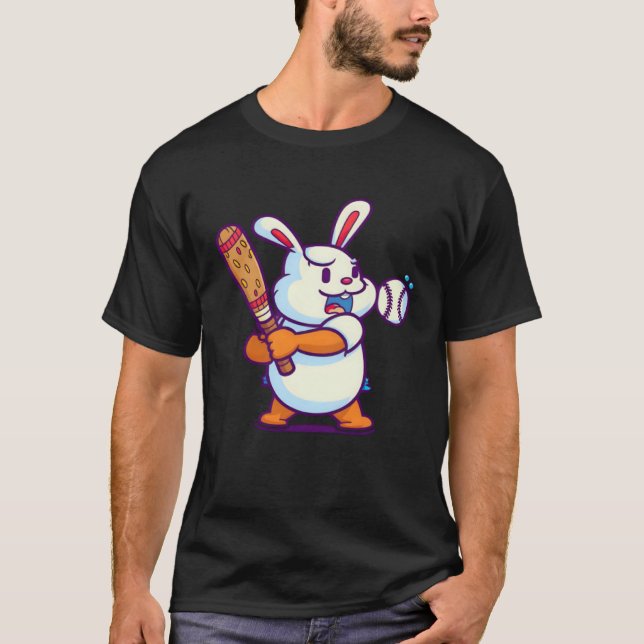 Easter Bunny Playing Baseball Baseball Easter T-Shirt (Vorderseite)