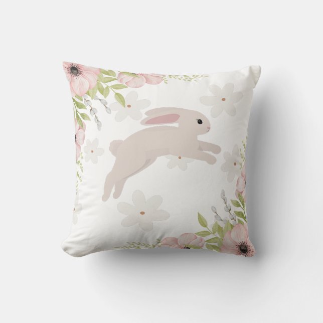 Easter Bunny Rabbit Pink Flowers Kissen (Vorderseite)