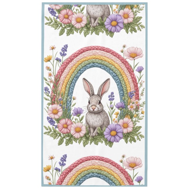 Easter Bunny Rainbow Art Spring Wildflowers Meadow Tischdecke (Vorderseite)