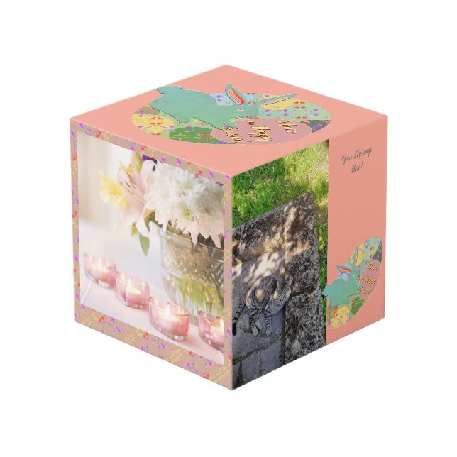 Easter Bunny Rose Eggs Photo Cube Würfel (Vorderseite Schrägansicht)