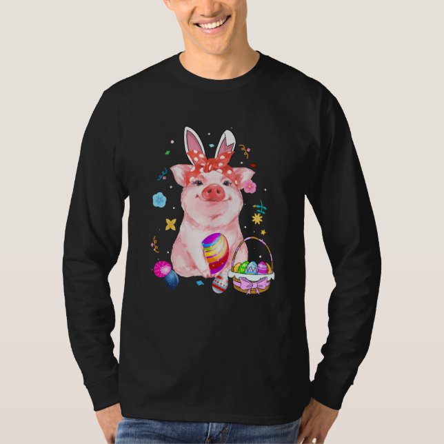 Easter Bunny Spring Pig bow Egg Hunting Basket col T-Shirt (Vorderseite)