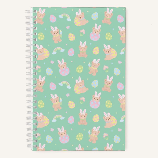 Easter Bunny Teddy Bear Mint Notizbuch (Vorderseite)
