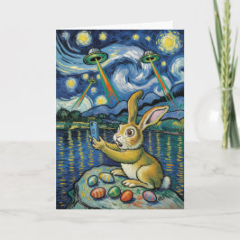Easter Bunny UFO Selfie Starry Night Card Karte
