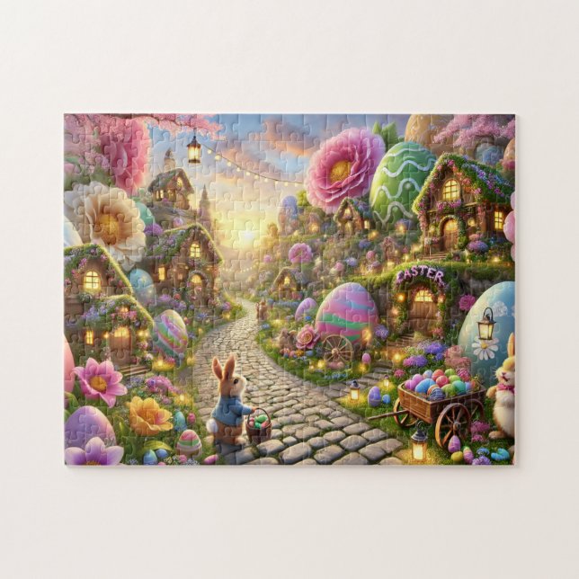 Easter Bunny Village Whimsical Spring Scene (Horizontal)