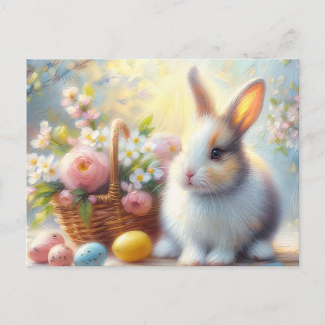 Easter Bunny with Basket and Painted Eggs Postcard Postkarte (Vorderseite)