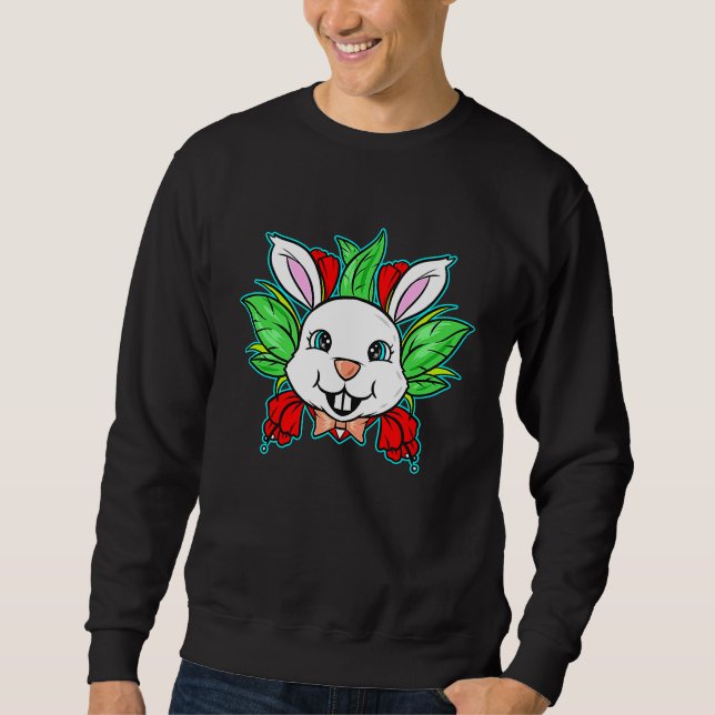 Easter Bunny With Bow Tie And Spring Flowers On Ea Sweatshirt (Vorderseite)