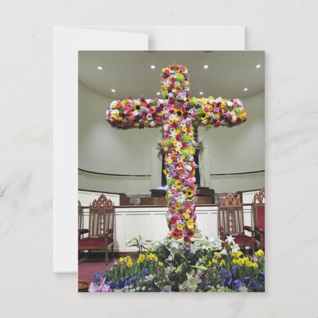 Easter Card Beautiful Cross Covered with Flowers Dankeskarte (Vorderseite)