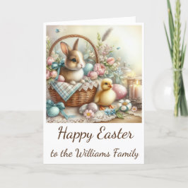 Easter Card with Eggs, Bunny, Basket & Chick Dankeskarte