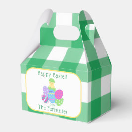 EASTER Chick Eggs and bold green check NAME Geschenkschachtel