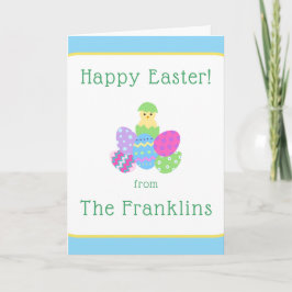 EASTER Chick Eggs and Bright Blue Greeting NAME Feiertagskarte