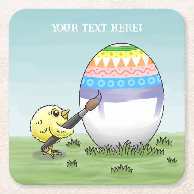 Easter chick paint the Easter egg Rechteckiger Pappuntersetzer (Vorderseite)