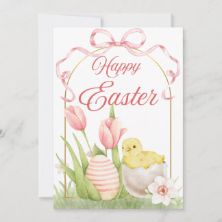 Easter Chick & Tulips Flat Holiday Card Feiertagskarte
