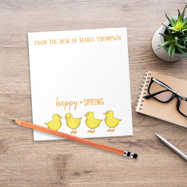 Easter Chics Spring Whimsical Notizblock (Happy Spring personalized desk paper with cute yellow chicks and seasonal header.)