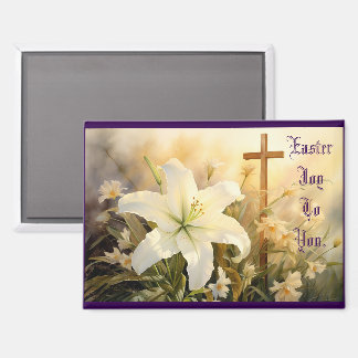 Easter Cross With Lilies Magnet
