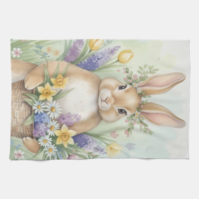Easter cute bunny floral kitchen towel geschirrtuch (Horizontal)