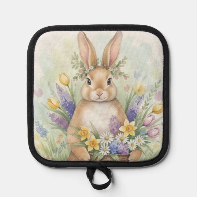 Easter cute bunny floral pot holder topflappen (Vorderseite)
