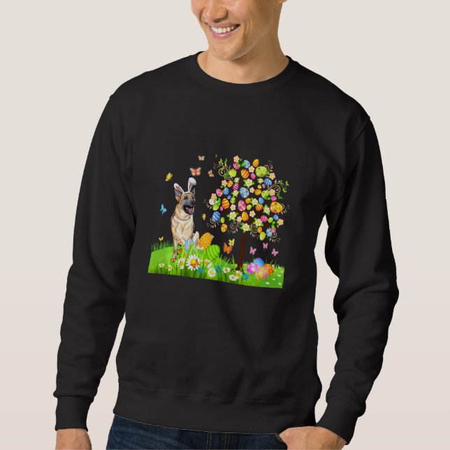 Easter Cute Bunny German Shepherd Eggs Tree Men Wo Sweatshirt (Vorderseite)