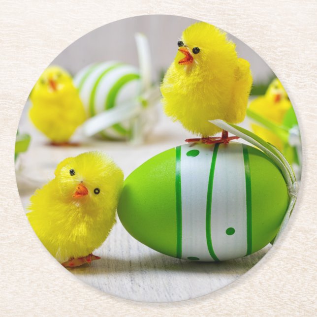 Easter Decoration - Easter egg and chicks Runder Pappuntersetzer (Vorderseite)