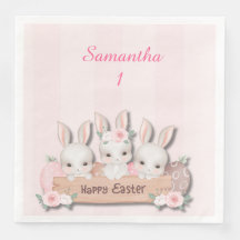 Easter Dinner Napkins - Kawaii Bunnies & Roses