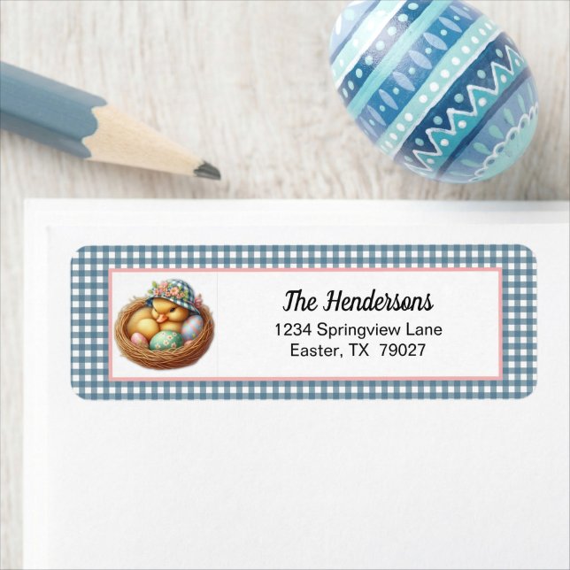 Easter Duckling with Eggs on Blue Gingham Plaid (Von Creator hochgeladen)