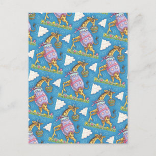 EASTER EGG GIRAFFE & TULIPS, CARTE POSTALE PRINTEM