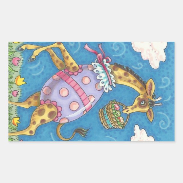 EASTER EGG GIRAFFE & TULIPS, FRÜHSTÜCK Niedlich Rechteckiger Aufkleber (Vorderseite)