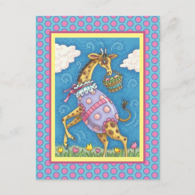 EASTER EGG GIRAFFE & TULIPS, FRÜHSTÜCKSKARTE POSTKARTE (Vorderseite)