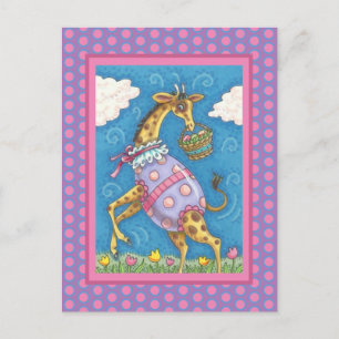 EASTER EGG GIRAFFE & TULIPS, FRÜHSTÜCKSKARTE POSTKARTE