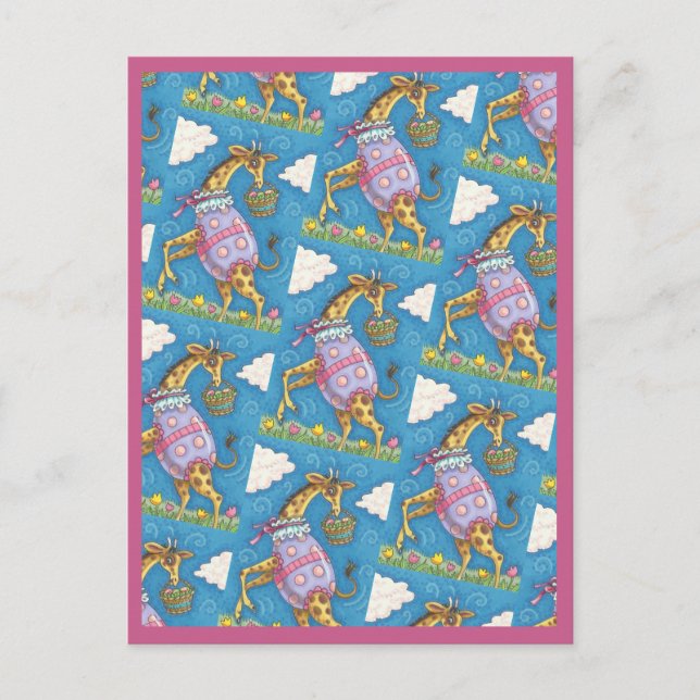 EASTER EGG GIRAFFE & TULIPS, FRÜHSTÜCKSKARTE POSTKARTE (Vorderseite)