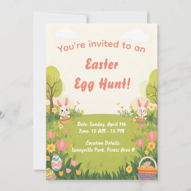 Easter Egg Hunt Invitation – Cute Spring invite Einladung (Vorderseite)