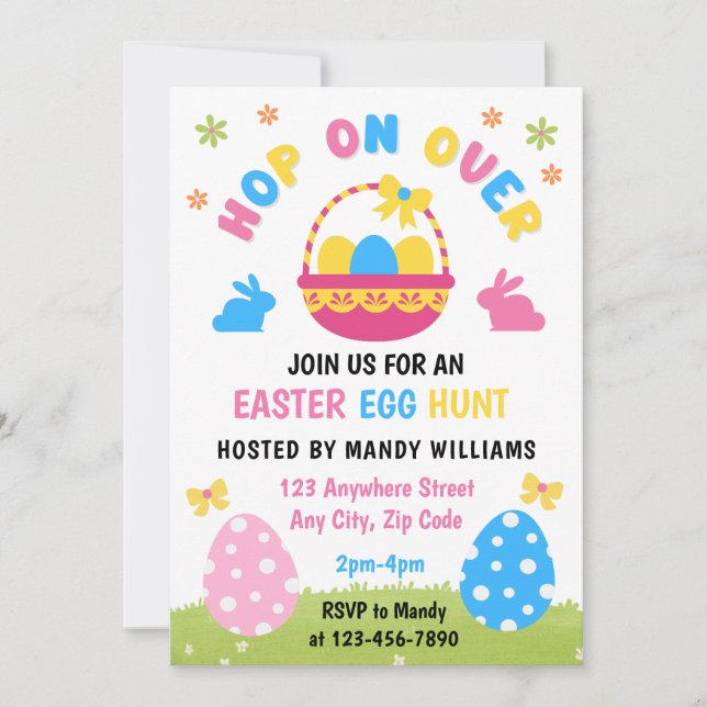 Easter Egg Hunt Kids Pastel Blue Pink Invite Einladung (Vorderseite)