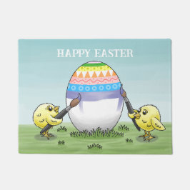 Easter egg painted by the two chickens fußmatte