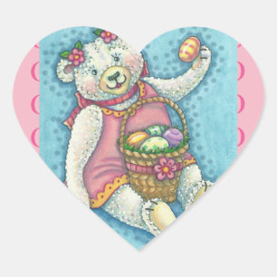 EASTER EGG TEDDY BEAR STICKERS Feuille, Coeur