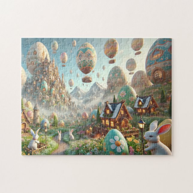 Easter Egg Wonderland Whimsical Bunny Scene (Horizontal)