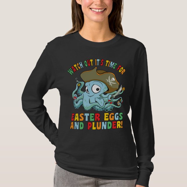 Easter Eggs Plunder Octopus Happy Easter Egg Pirat T-Shirt (Vorderseite)