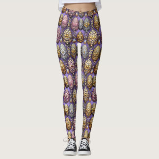 EASTER EGGS ~ Purple Gold Pink 3D ~ Leggings