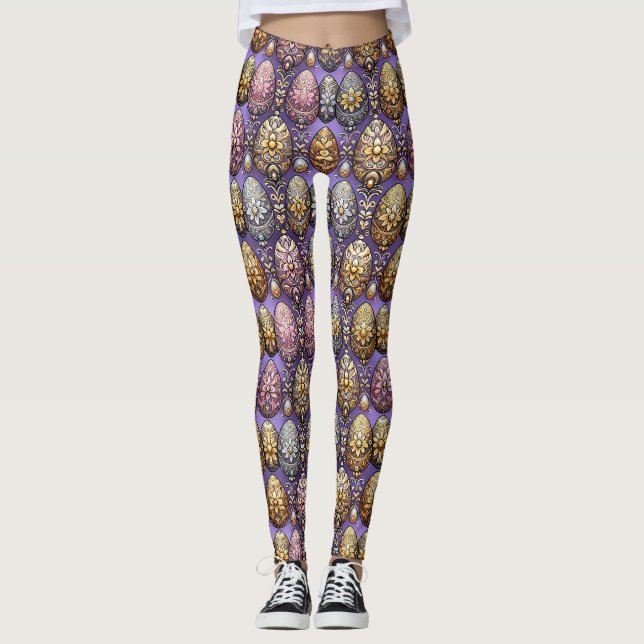 EASTER EGGS ~ Purple Gold Pink 3D ~  Leggings (Vorderseite)