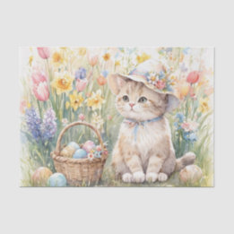 Easter Eggs Tulips and Cute Cat  Seidenpapier