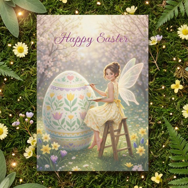 Easter Fairy Painting Egg Spring Feiertagskarte (Von Creator hochgeladen)