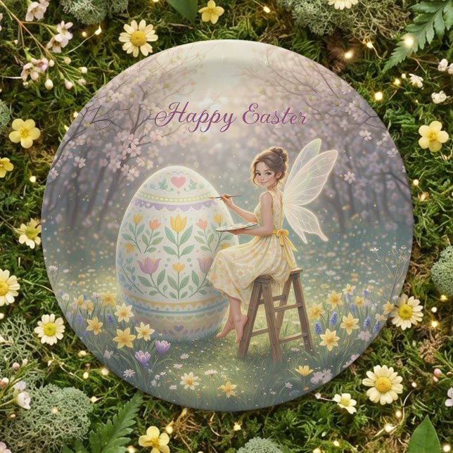 Easter Fairy Painting Egg Spring Pappteller (Von Creator hochgeladen)