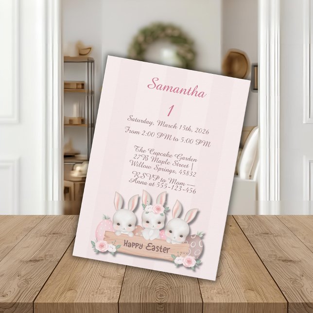 Easter First Birthday Invite - Kawaii Bunnies  Einladung (Von Creator hochgeladen)