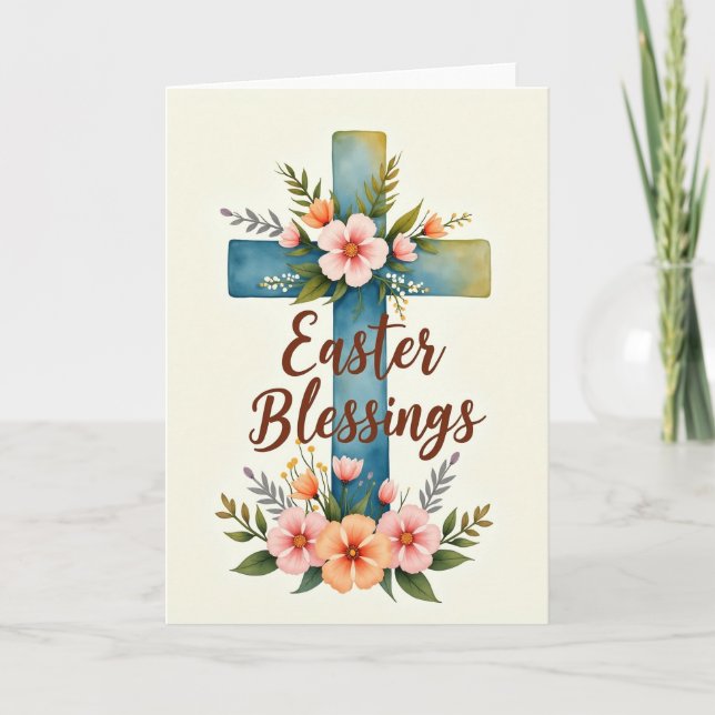 Easter Floral Cross Card Karte (Vorderseite)