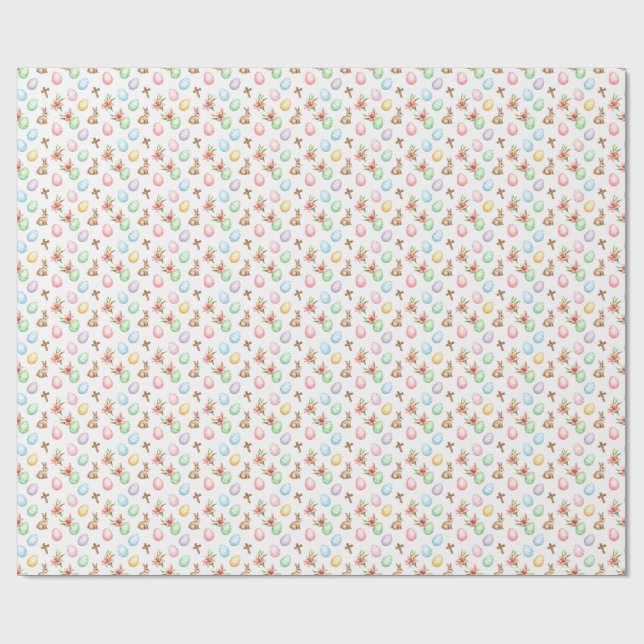 Easter Grace – Seamless Pastel Bunny & Cross Patte Geschenkpapier (Flach)