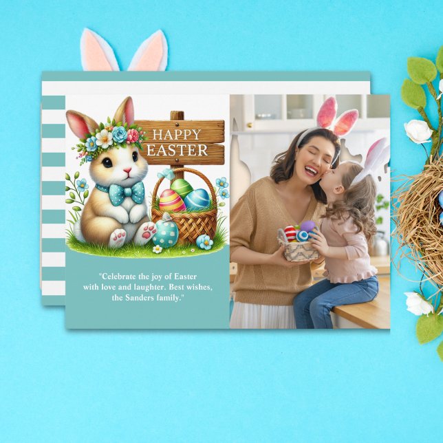 Easter Greetings! Adorable Bunny with Family Photo Einladung (Von Creator hochgeladen)