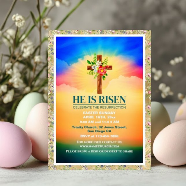 EASTER He Is Risen CHURCH SERVICES Customized Ankündigung (Von Creator hochgeladen)