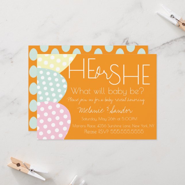 Easter He or She Baby Reveal Baby Shower Einladung (Vorderseite/Rückseite Beispiel)
